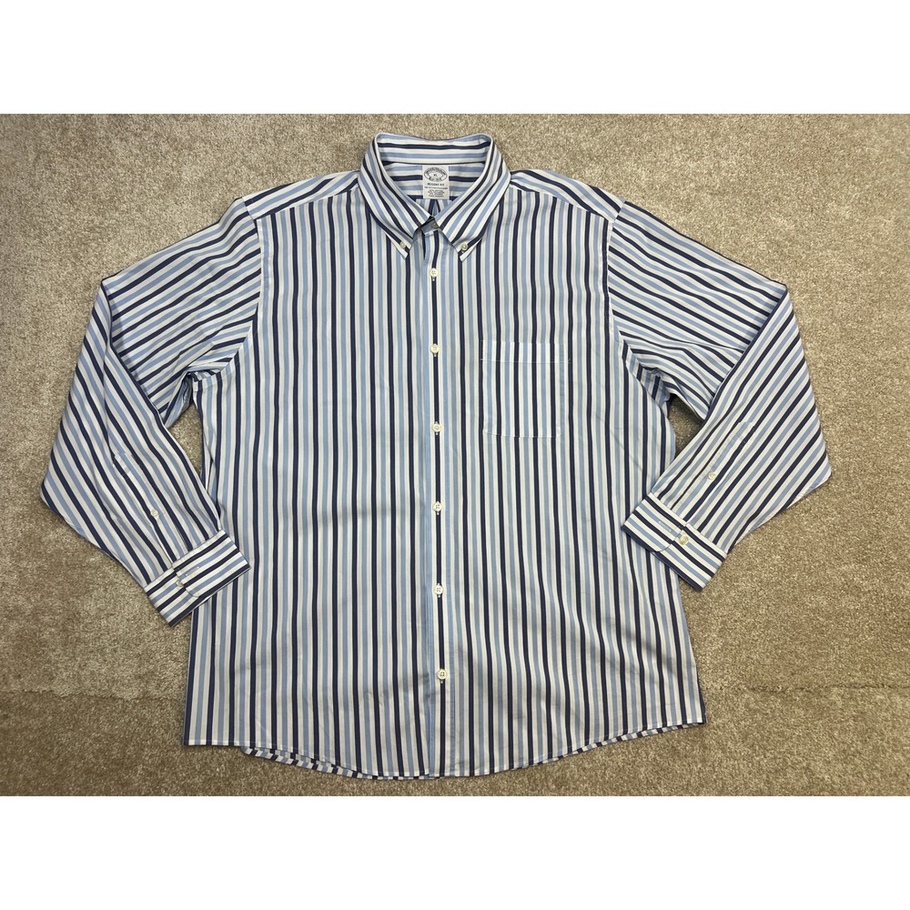 Brooks Brothers Regent Fit Men's Striped Button Down Shirt XL Blue White‎ Navy